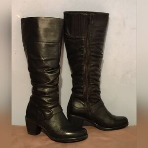 RARE VTG Dansko Black Ruched Leather Sexy Knee-Hi Boots Zip sz 9 Exc Cond Must C